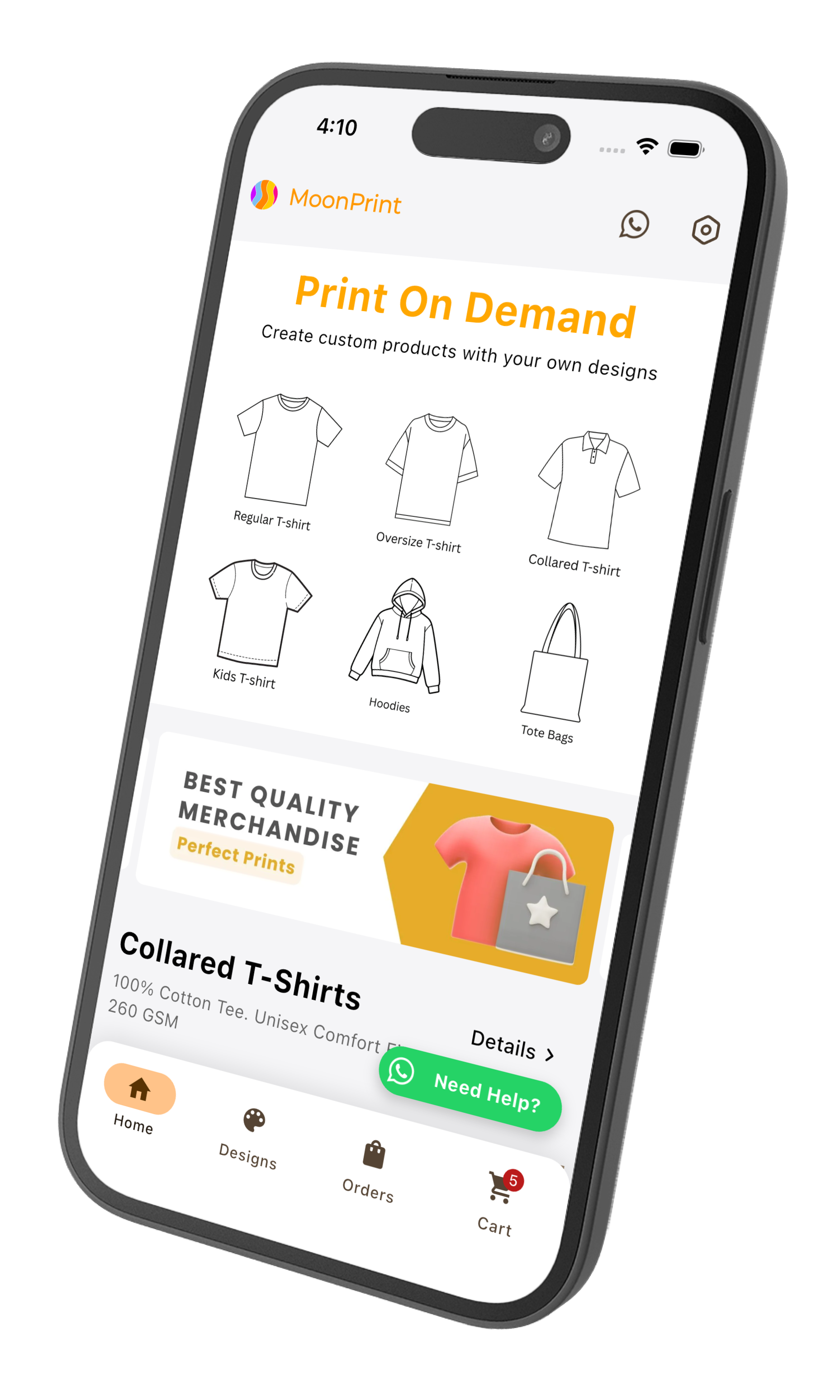 MoonPrint App — Design custom merchandise on your phone